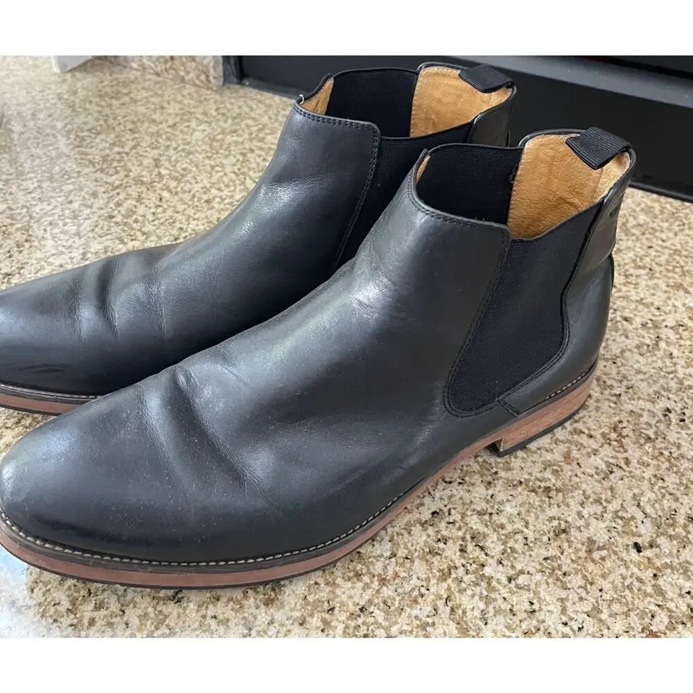 Florsheim Mens Chalet Gore Boot Black Sz 10.5 Leather Upper Chelsea Pull-on Haan